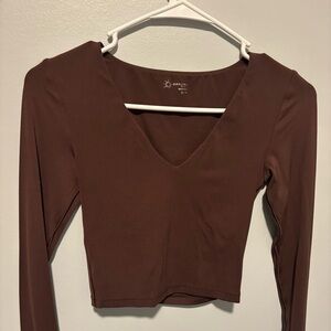 Dark Brown Aerie Align Cropped Long Sleeve